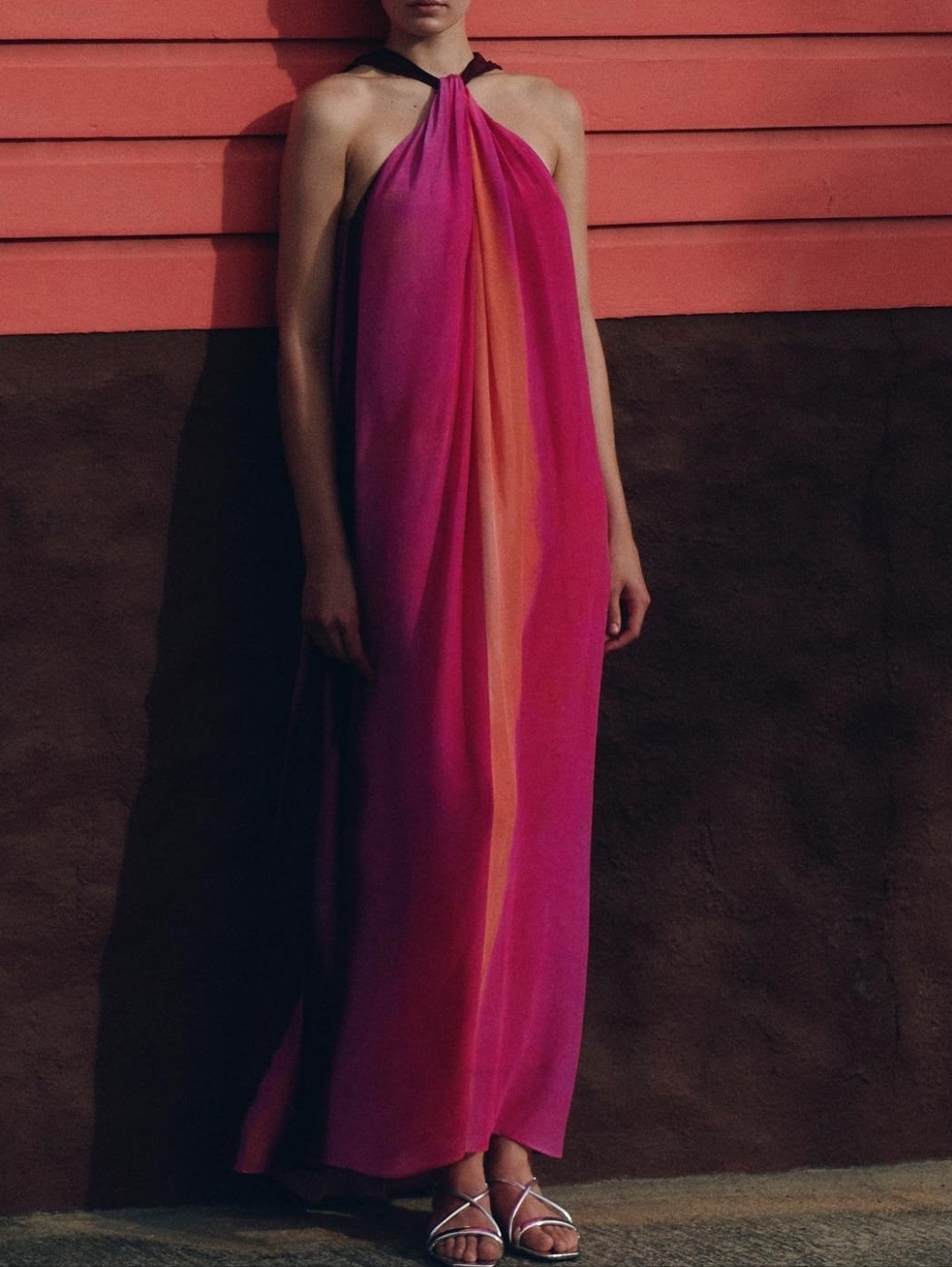 NEW Massimo Dutti Long Flowing Dress with Multicoloured Print RED MARL 6636/82 - Picture 1 of 10